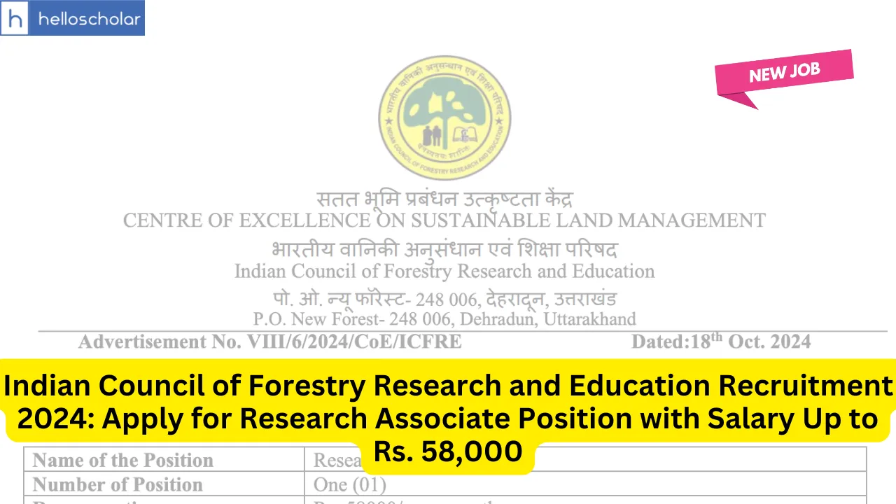 Indian Council of Forestry Research and Education Recruitment 2024: Apply for Research Associate Position with Salary Up to Rs. 58,000