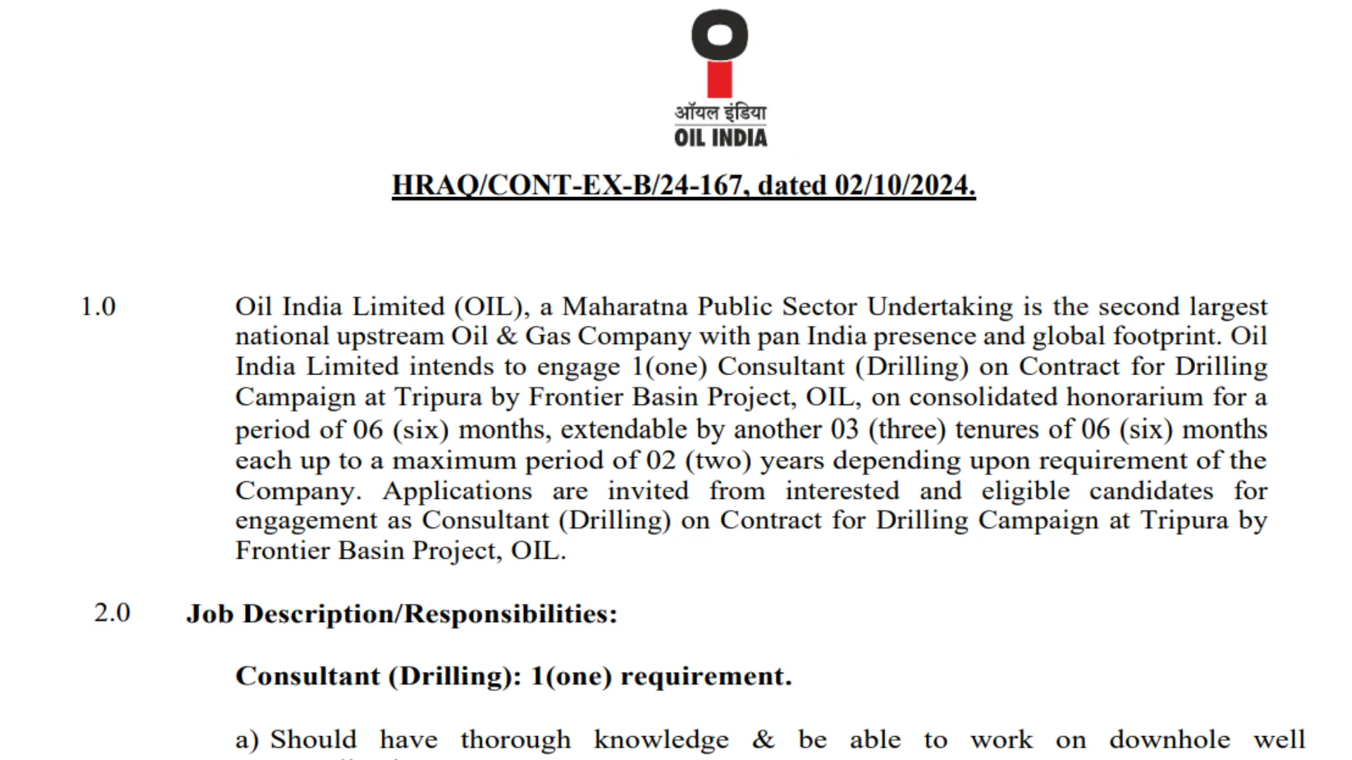 OIL Recruitment 2024: Apply for Consultant (Drilling) Post, Salary up to ₹98,000 per Month