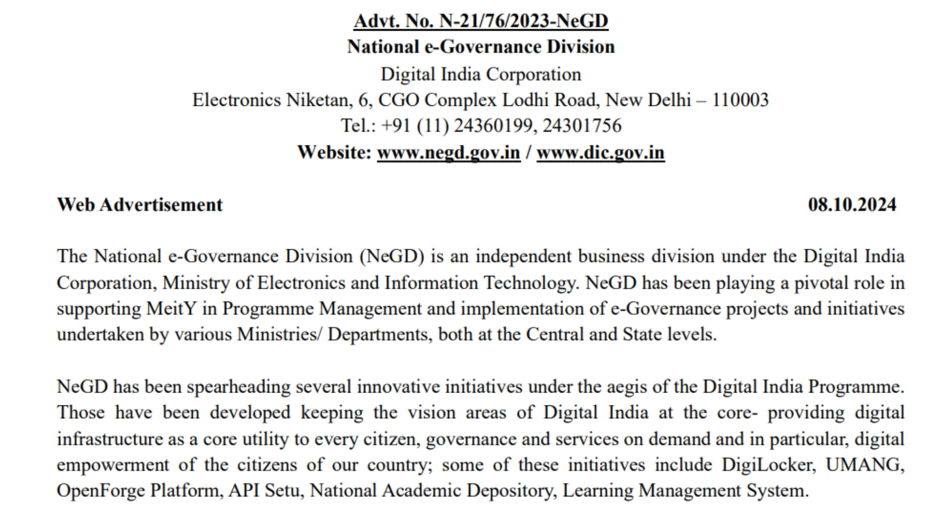 Digital India Corporation (DIC) Recruitment 2024: Apply Now for 46 Vacancies