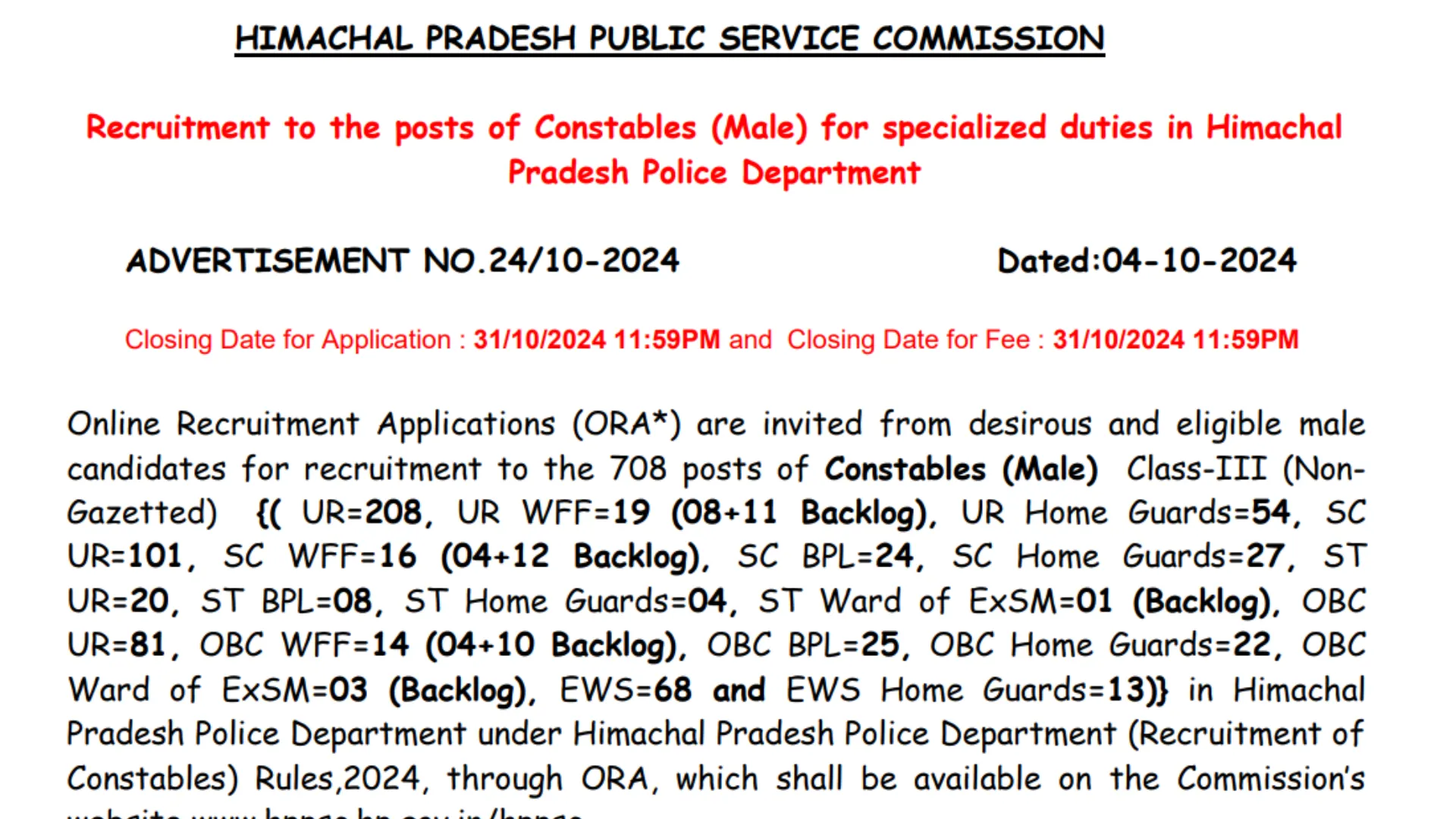 HPPSC Recruitment 2024: Notification Out for 1088 Constable Post, Apply Online