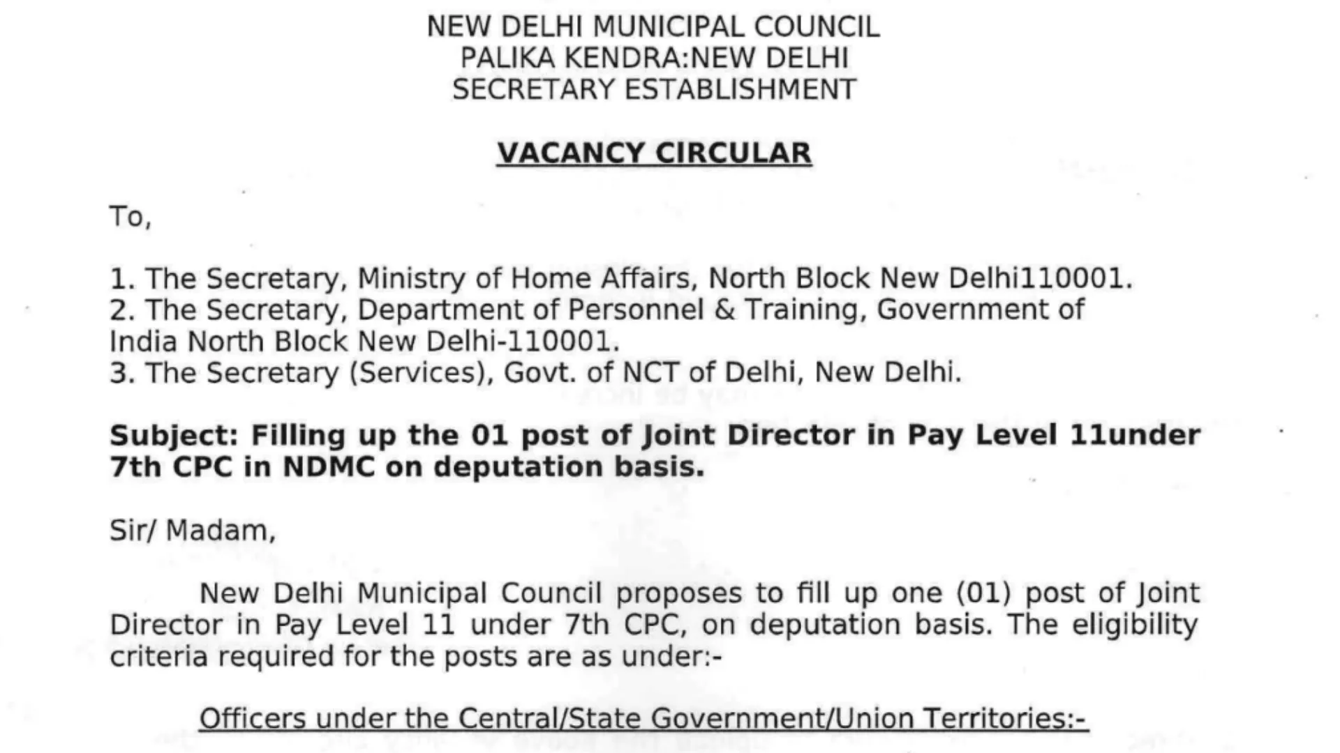 NDMC Recruitment 2024: Apply Now for Joint Director Post