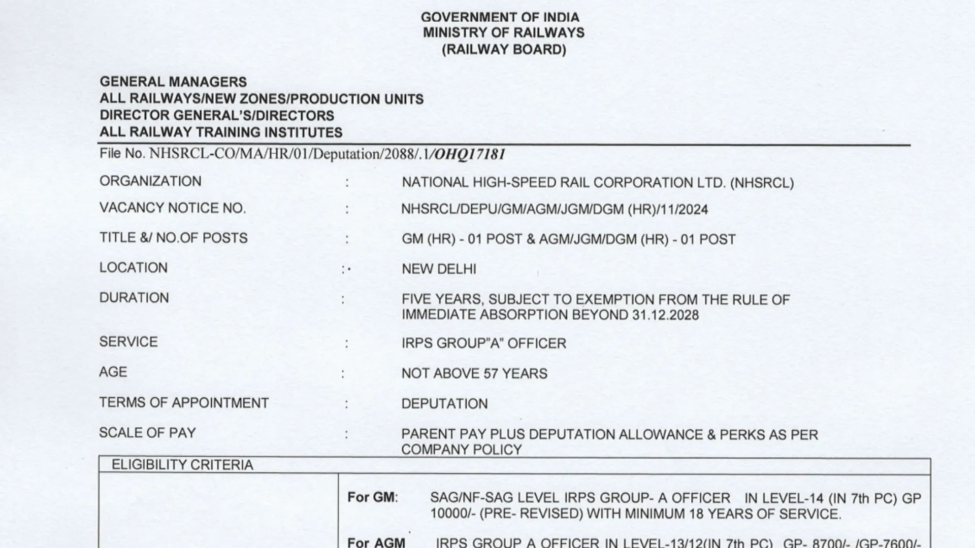 NHSRCL Recruitment 2024: Notification Out for Various Posts, Apply Now