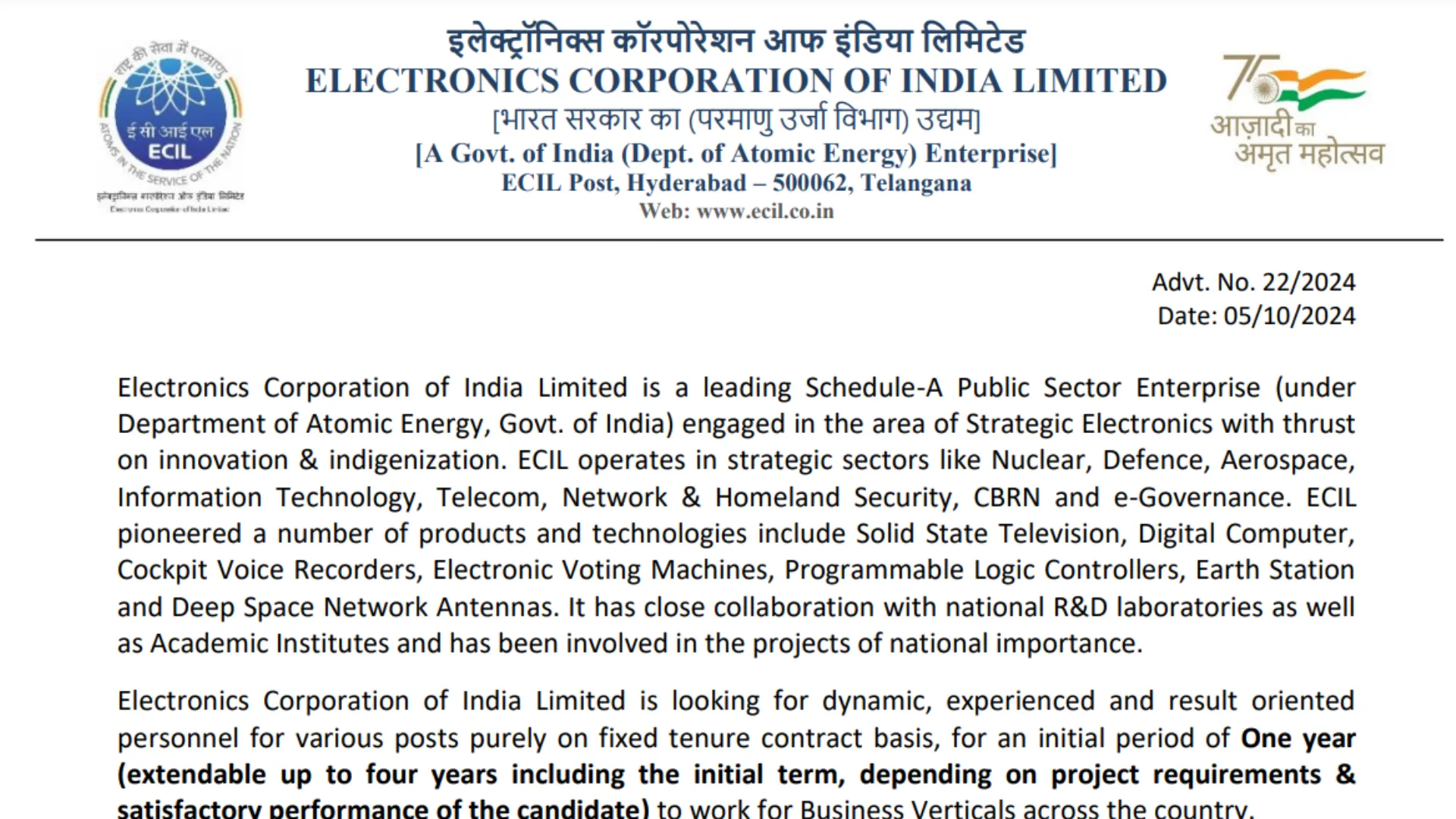 ECIL Recruitment 2024: Notification Released for Various Posts, Apply Now