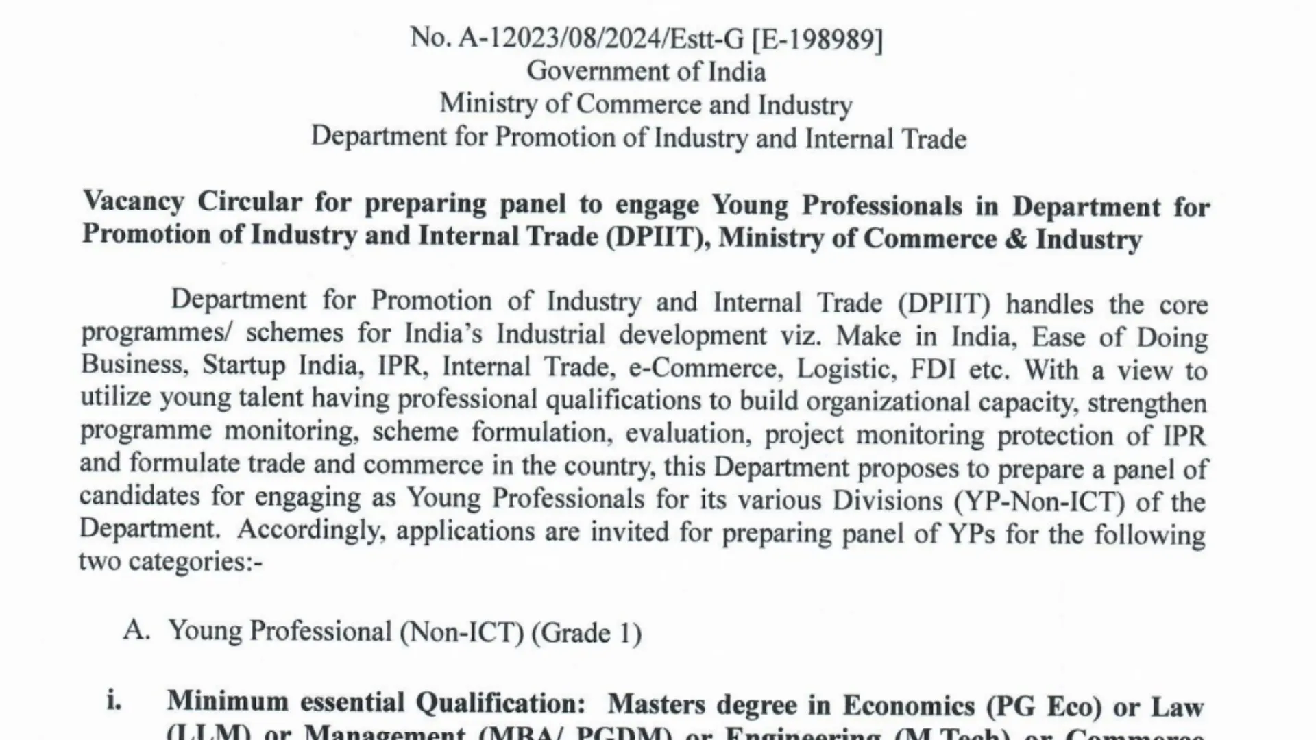 Ministry of Commerce and Industry Recruitment 2024: Applications Open for Young Professionals