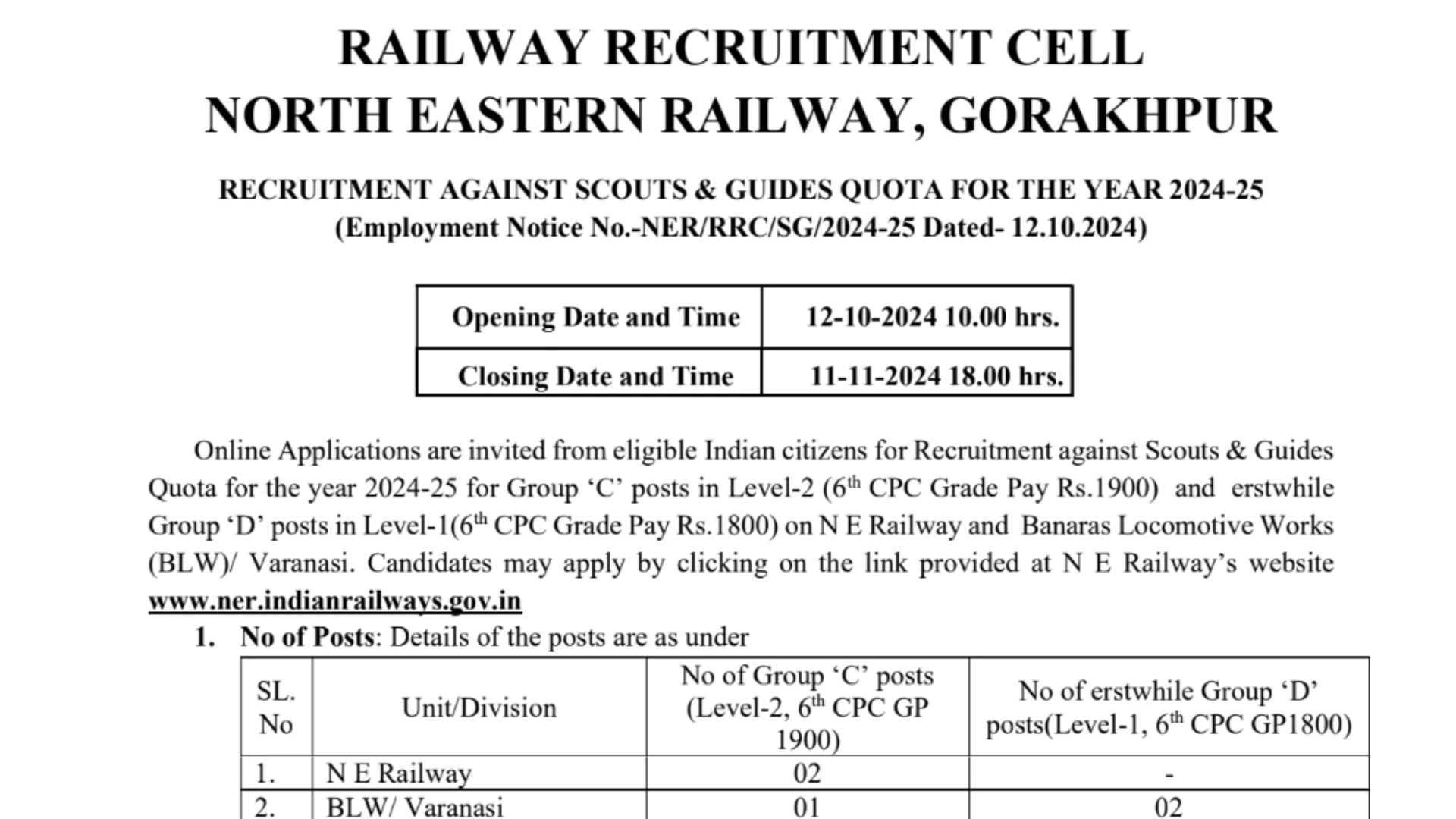 RRC Recruitment 2024: Notification Released for Group ‘C’ and ‘D’ Posts, Apply Online