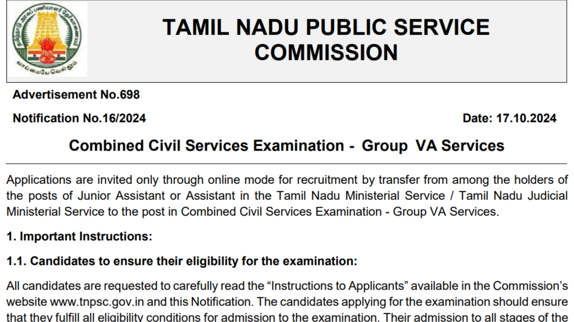 TNPSC Recruitment 2024: Apply Online for Assistant Section Officer Post