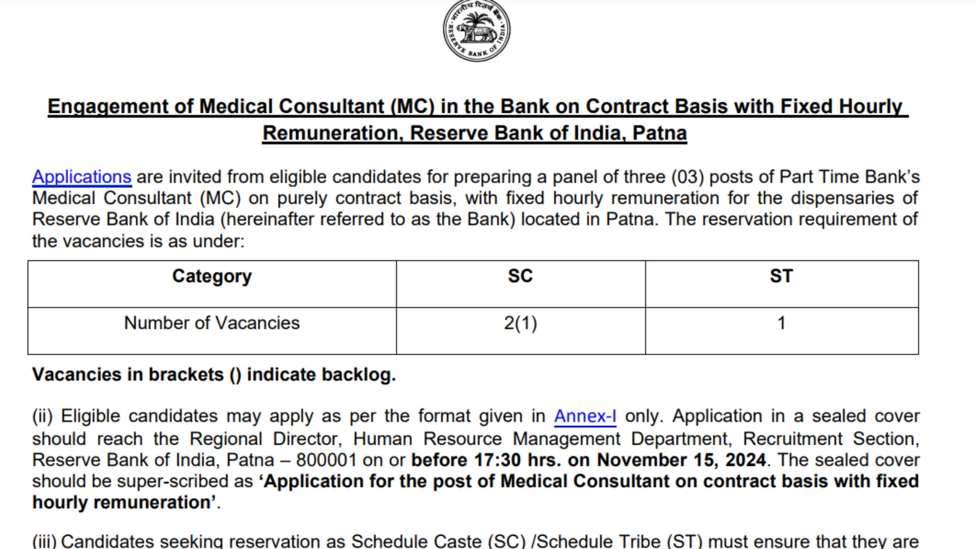 RBI Recruitment 2024: Notification Out for the Medical Consultant Posts, Apply Now