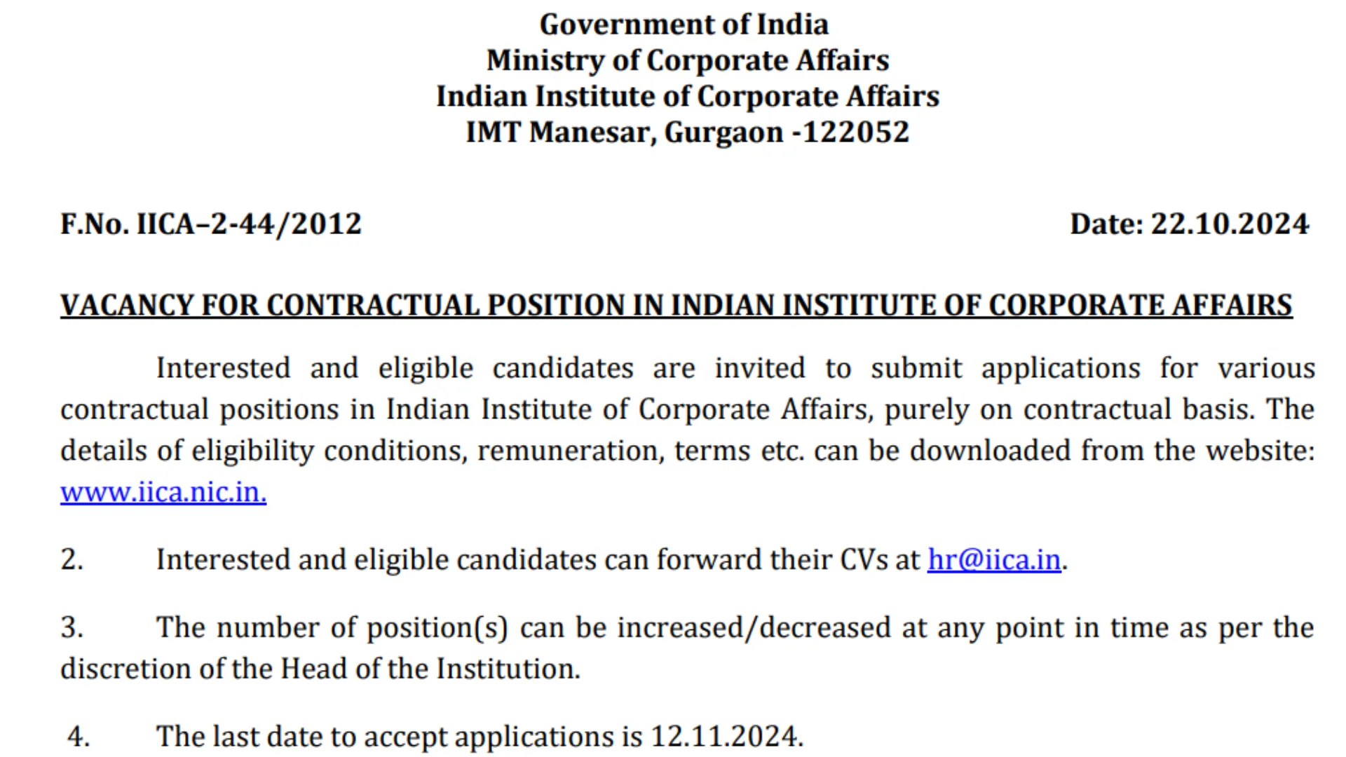 IICA Recruitment 2024: Apply Now for Senior Consultant Position with Salary Up to ₹75,000