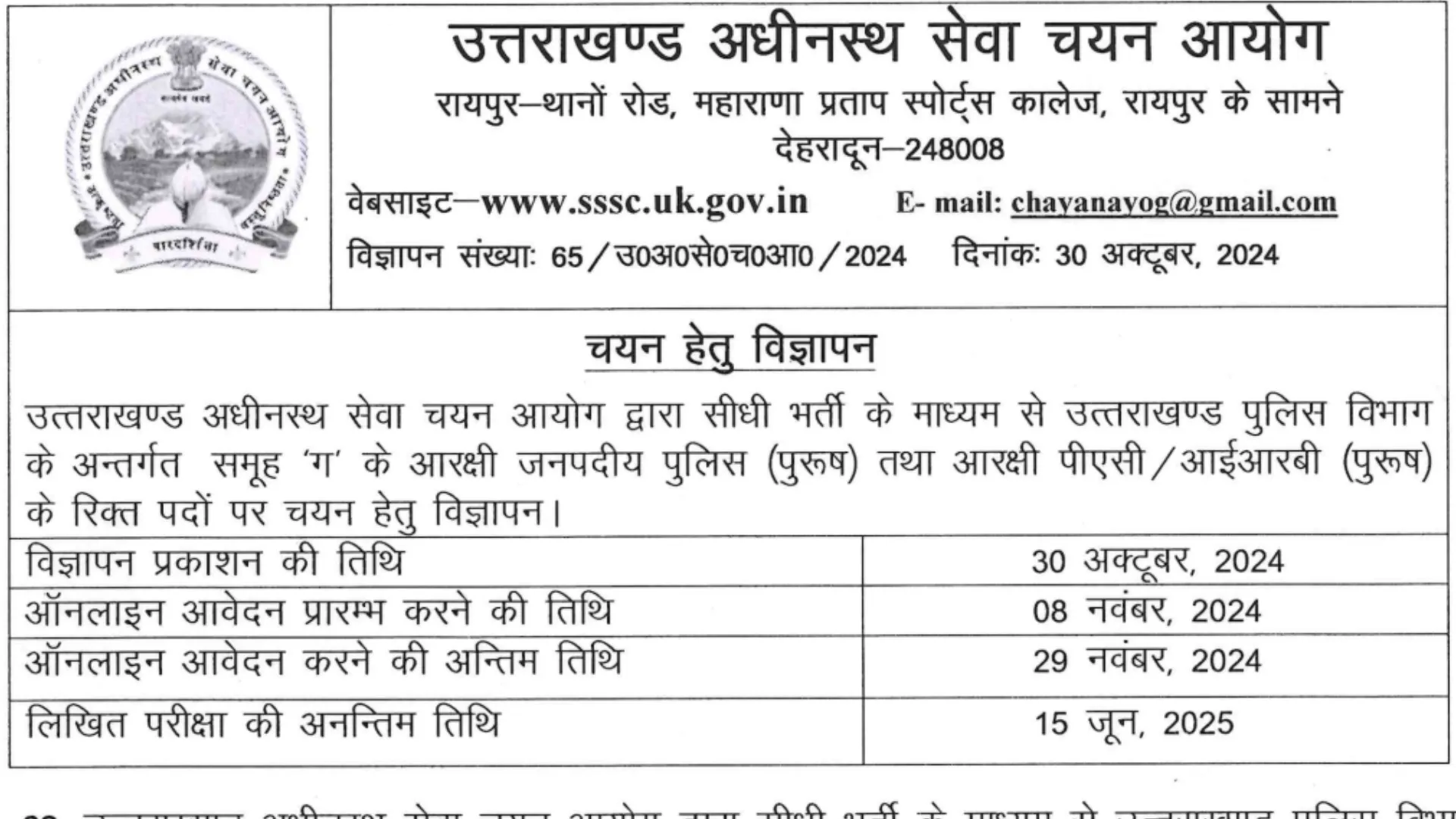 Uttarakhand Police Constable Recruitment 2024 Notification OUT for 2000 Posts, Apply Online