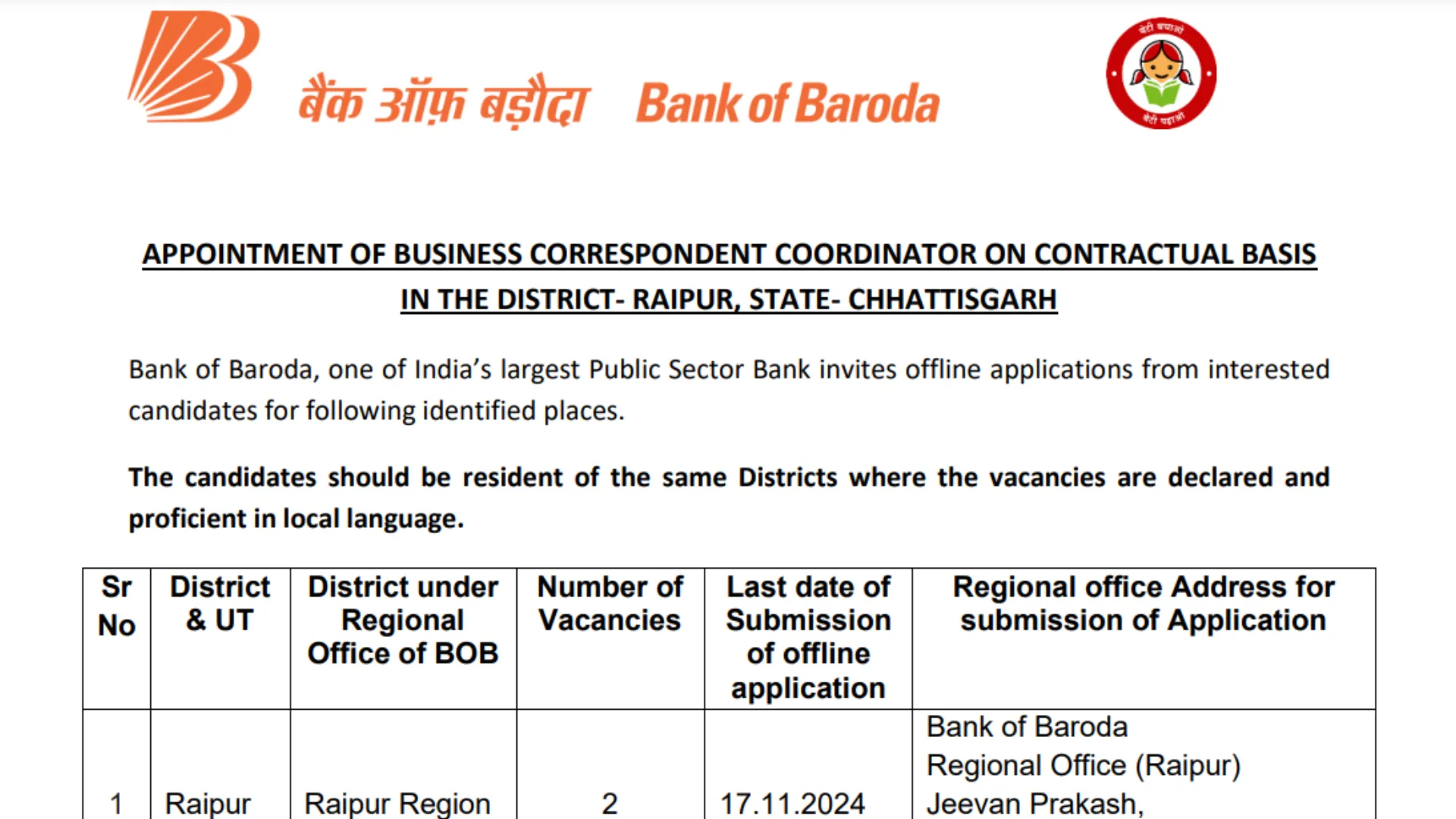 Bank of Baroda Recruitment 2024: Apply Now for Business Correspondent Coordinator Posts