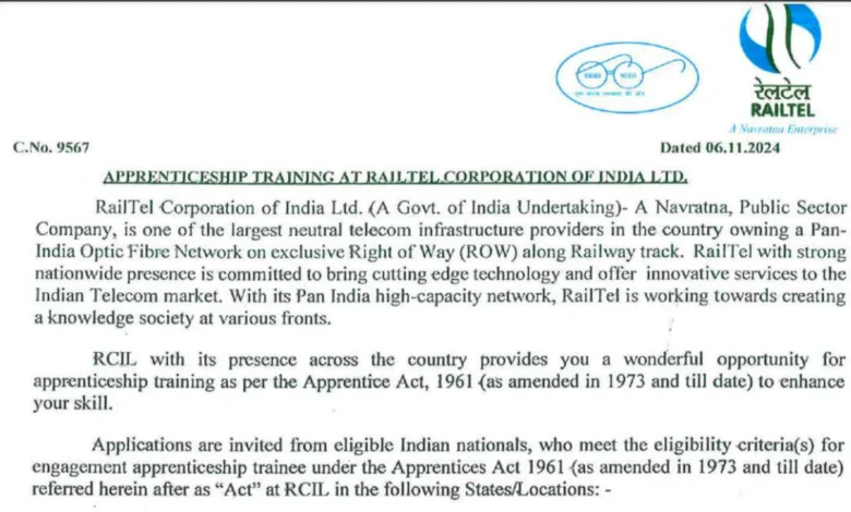 Railtel Recruitment 2024: Apply Online for Apprenticeship Trainee Posts