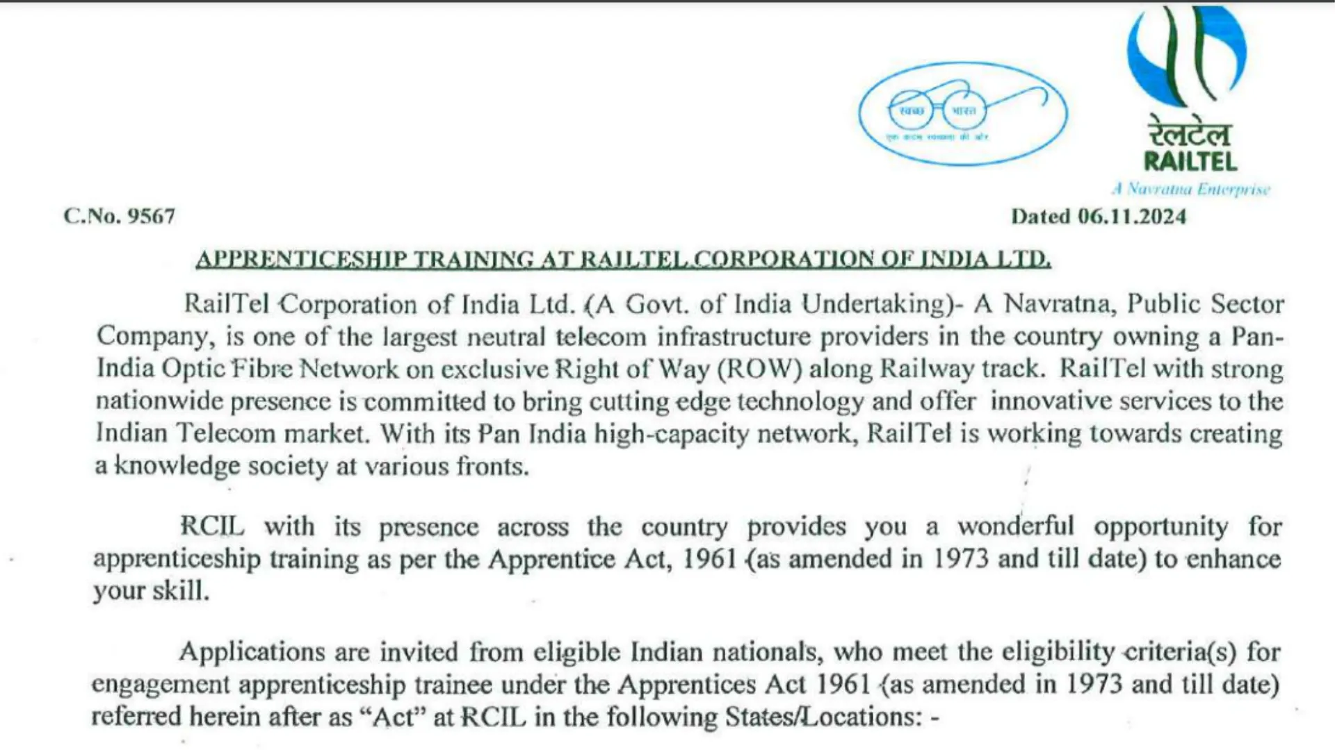 Railtel Recruitment 2024: Apply Online for Apprenticeship Trainee Posts