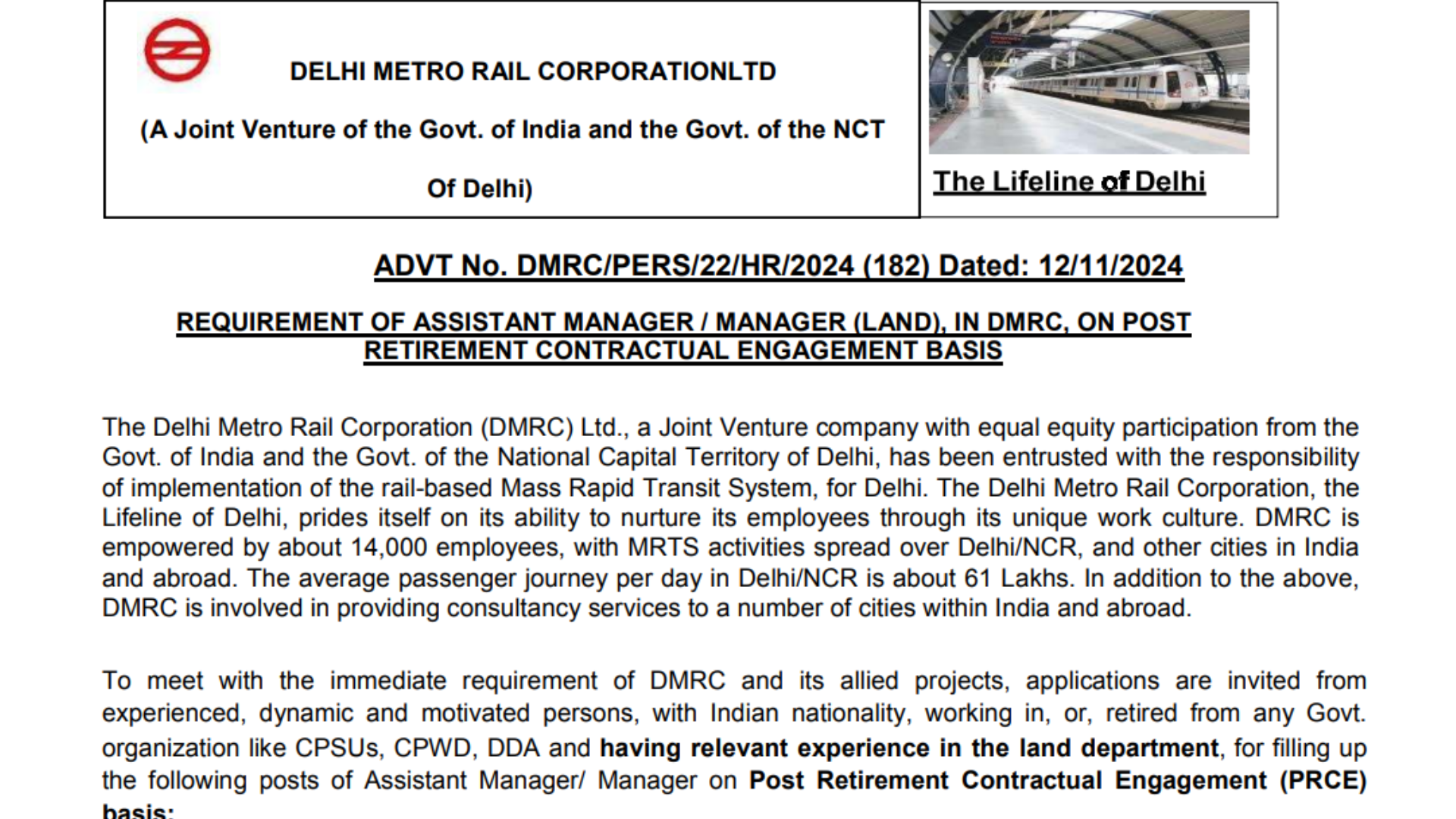 DMRC Recruitment 2024: Apply for Manager & Assistant Manager Posts