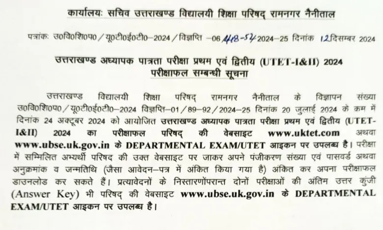 Uttarakhand Teacher Eligibility Test (UTET) Result 2024 Out for Written Exam, Check From This Link