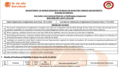 Bank of Baroda SO Recruitment 2024-25 Notification OUT for 1267 Various Posts, Apply Online