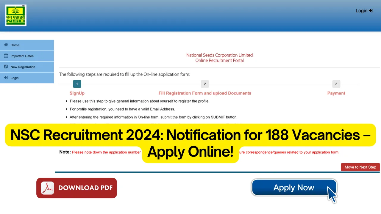 NSC Recruitment 2024: Notification for 188 Vacancies – Apply Online!