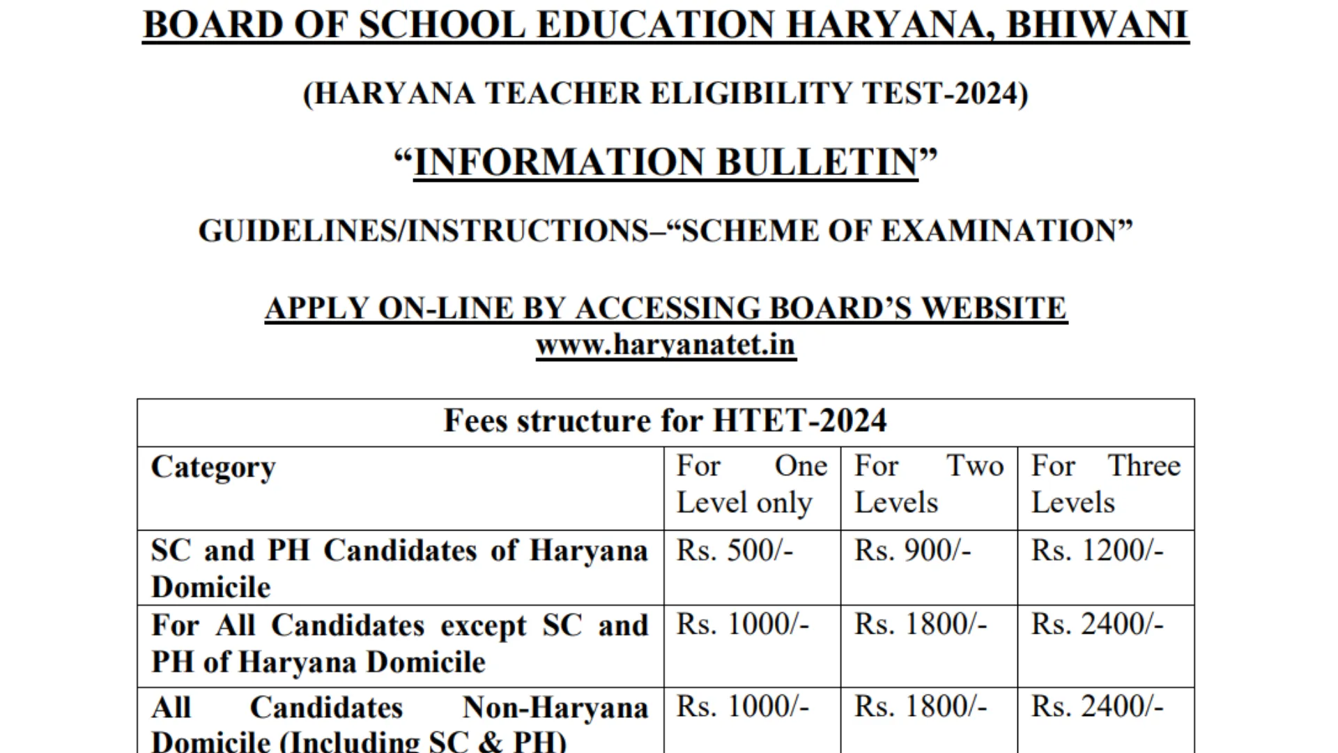 BSEH Haryana Teacher Eligibility Test HTET December 2024 Exam Apply Online Form