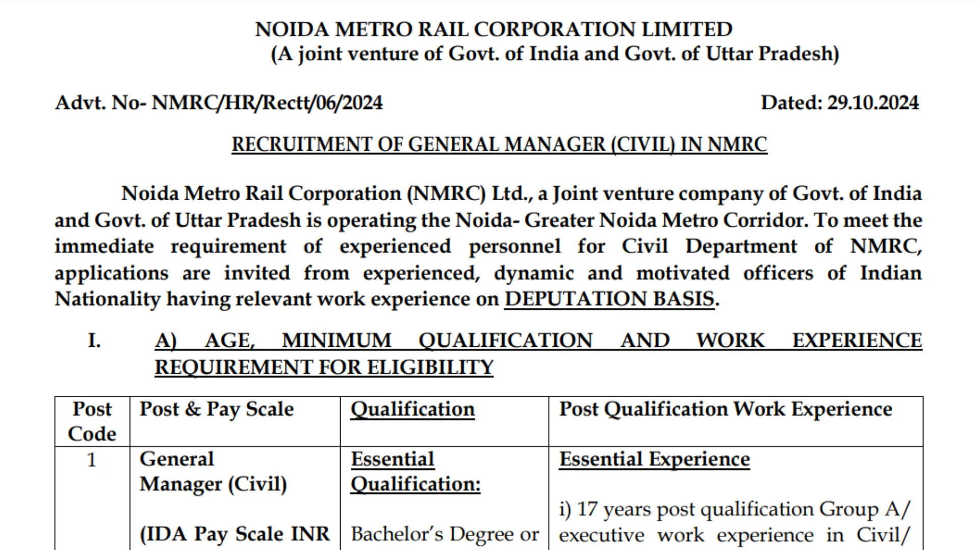 NMRC Recruitment 2024: Apply for General Manager (Civil) Post with Salary up to ₹2.8 Lakhs Monthly