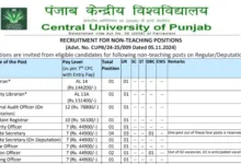 CUP Non-Teaching Recruitment 2024 [LDC, MTS] Various Posts Notification and Online Application Form