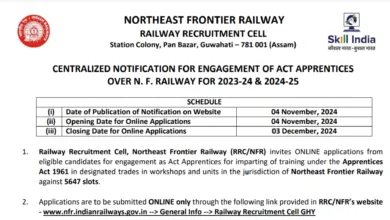 RRC NFR Apprentice Recruitment 2024 [5647 Post] Notification OUT for Railway Vacancy, Apply Online