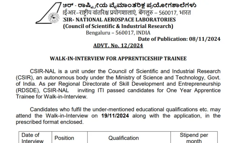 CSIR-NAL Recruitment 2024: Walk-In Interviews for Apprentice Posts