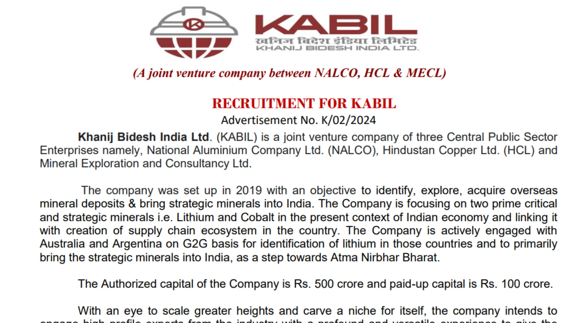 KABIL Recruitment 2024: Apply Now for Chief Executive Officer Posts