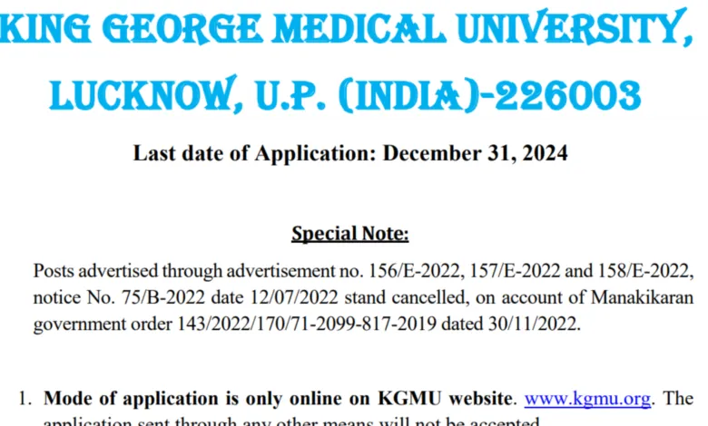 KGMU Non-Teaching Recruitment 2024 Notification OUT for 332 Posts, Apply Online