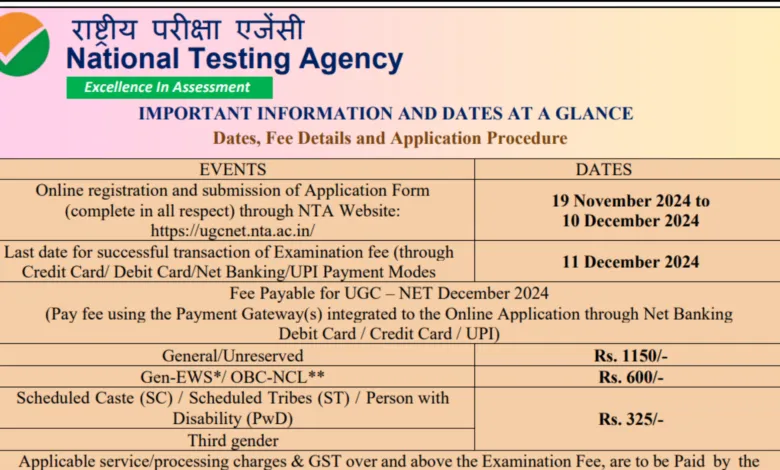 NTA UGC NET / JRF December 2024 Apply Online for January 2025 Exam