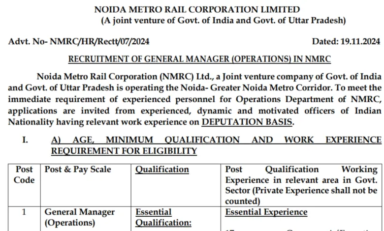 NMRC Recruitment 2024: Apply for General Manager (Operations) Post with a Monthly Salary Up to Rs. 280,000