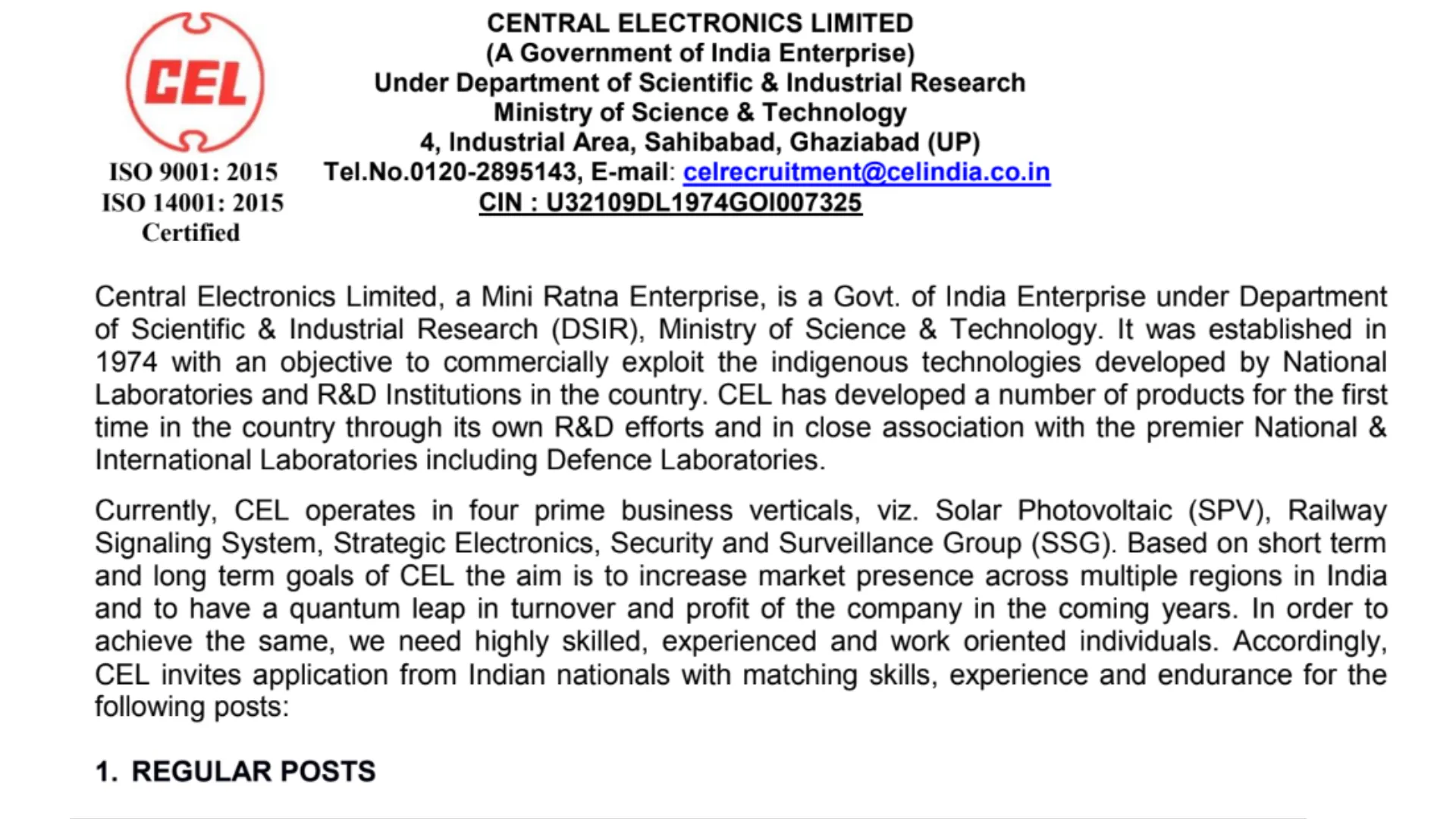 Central Electronics Limited (CEL) Recruitment 2024 Apply Online for Technical and Non-Technical Posts