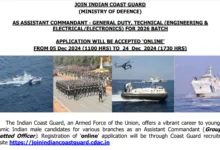 Indian Coast Guard Assistant Commandant Recruitment 2024 Apply Online for 140