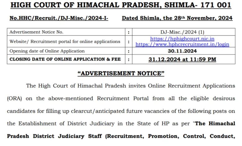 HP High Court Shimla Recruitment 2024: Apply Online for 187 Clerk, Stenographer, Driver & Other Posts