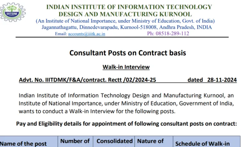 IIITDM Kurnool Recruitment 2024: Apply for Internal Auditor & Other Posts, Salary Up to ₹45,000/Month