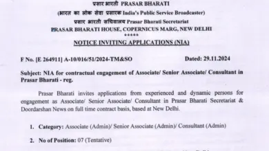 Prasar Bharati Recruitment 2024: Apply Online for Consultant and Associate Posts