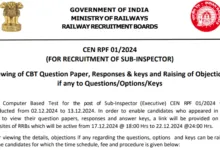 RRB Railway Protection Force RPF CEN 01/2024 Sub Inspector and CEN 02/2024 Constable Answer Key Out for 4660 Post