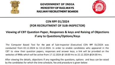 RRB Railway Protection Force RPF CEN 01/2024 Sub Inspector and CEN 02/2024 Constable Answer Key Out for 4660 Post