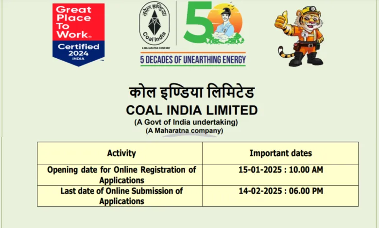 Coal India Limited Management Trainee (MT) Recruitment 2025 Notification OUT for 434 Posts, Apply Online