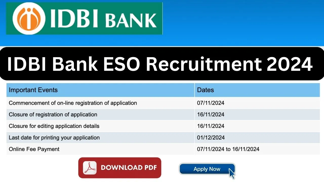 IDBI Bank ESO Recruitment 2024 Notification Out, 1000 Vacancies Released, Apply Online