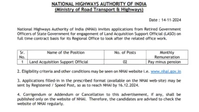 NHAI Recruitment 2024: Apply for Land Acquisition Support Official Post