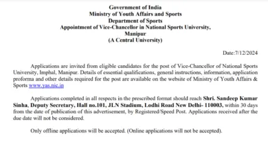 Ministry of Youth Affairs and Sports Recruitment 2024: Apply for Vice-Chancellor Post with Monthly Salary up to Rs. 2,10,000