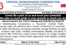 Central Warehousing Corporation (CWC) Recruitment 2024 Notification OUT, Apply Online for 179 Vacancies of MT, Accountant, Supt, and JTA Posts