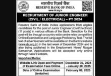 RBI JE Recruitment 2025 Notification OUT for Civil and Electrical Junior Engineer Posts, Apply Online