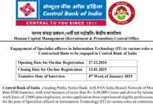 Central Bank of India SO Recruitment 2024-25 Notification OUT for 62 IT Specialist Officer Posts, Apply Online Now