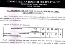 ITBP Assistant Commandant Telecom Recruitment 2025 Notification Out, Apply Online