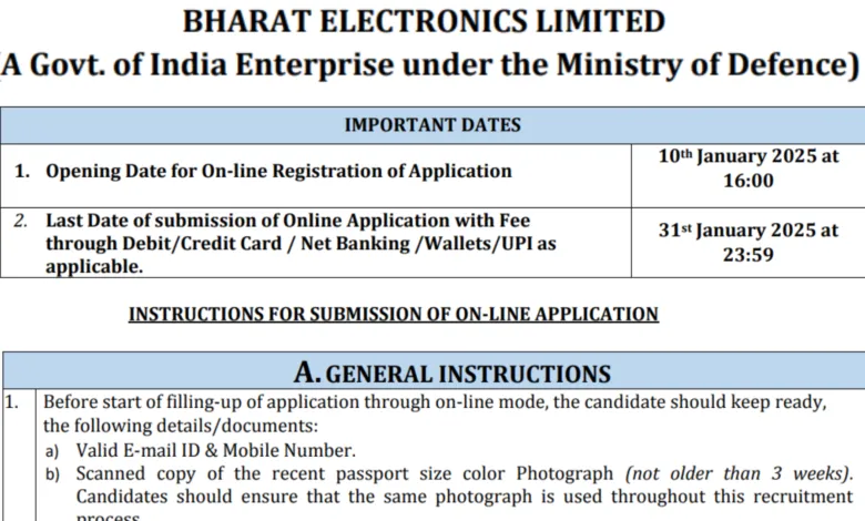 BEL India Probationary Engineer Recruitment 2025 Notification OUT for 350 Posts, Apply Online