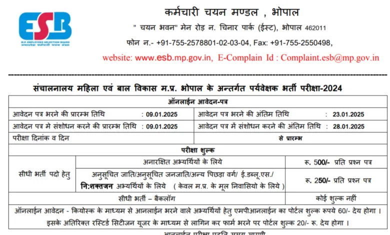 MPESB Parvekshak (Supervisor) Recruitment 2025 Apply Online for 660 Posts