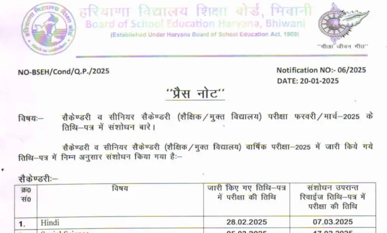 HBSE Date Sheet 2025: 10th, 12th Class Exam Date Out, Download PDF, Haryana Board Annual Exams