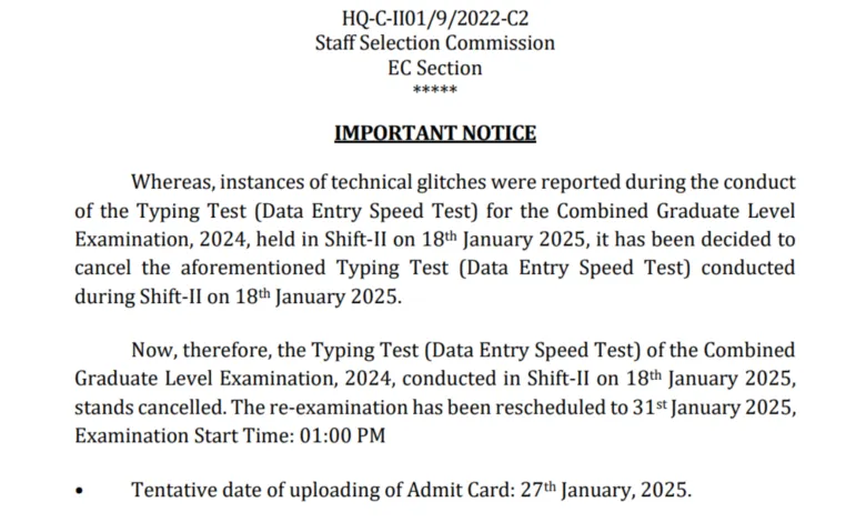 SSC Combined Graduate Level CGL Examination 2024 Tier II Admit Card, Tier I Additional Result for 17727 Post