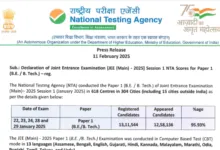 NTA JEE MAIN Sessions I (January 2025) Result with Score Card, Final Answer Key