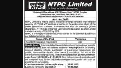 NTPC Assistant Executive Recruitment 2025 Apply Online for 400 Posts